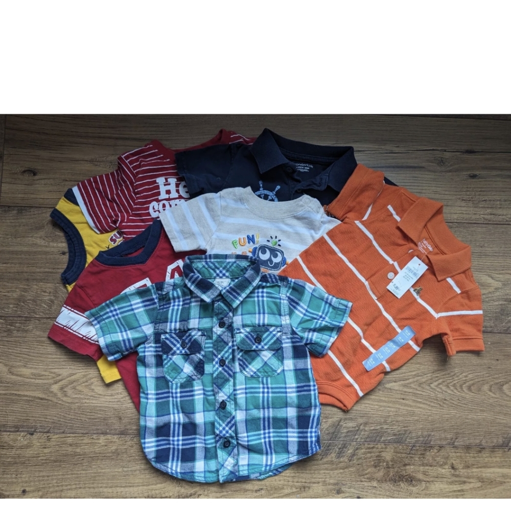 7 boys short sleeve shirts size 12 months 12-18 months 18 months old navy a18